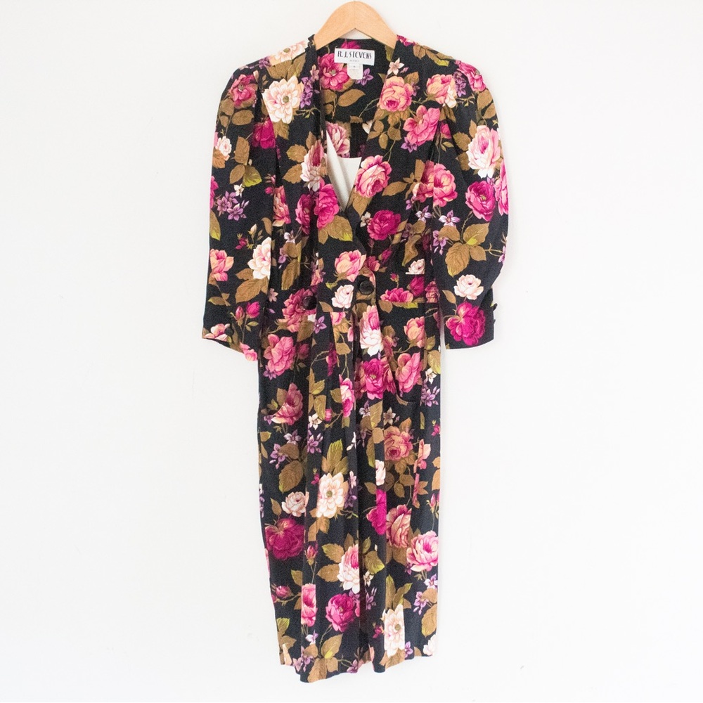 R.J. Stevens Petites | Vintage 80’s Floral Knee Length Dress | Size 4P